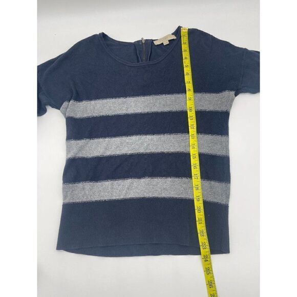 LOFT Sweater w Stripes Long Sleeves Sz M Round Neck Blue & Silver Zipper on Back - Picture 3 of 8